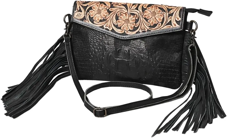 American Darling Clutch Hand Tooled Crocodile Embossed Genuine Leather Women Bag Western Handbag Purse