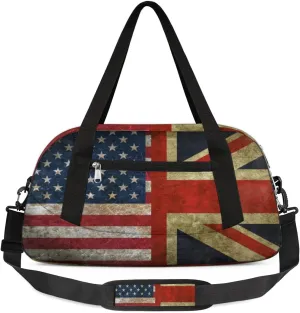 American Flag And British Flag Duffel Bag for Women Men Travel Bag Small Gym Bag Waterproof Workout Overnight Tote Bag for Sport Dance Weekend Yoga