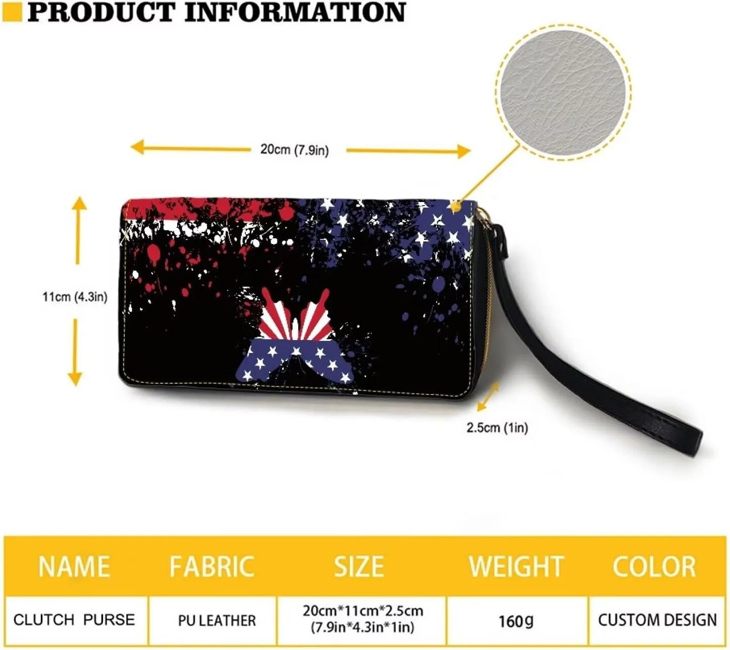 American Flag Butterfly Design Gift Clutch Wristlet Women Long Wallet RFID Blocking Credit Card Holder PU Ladies Purse Handbags