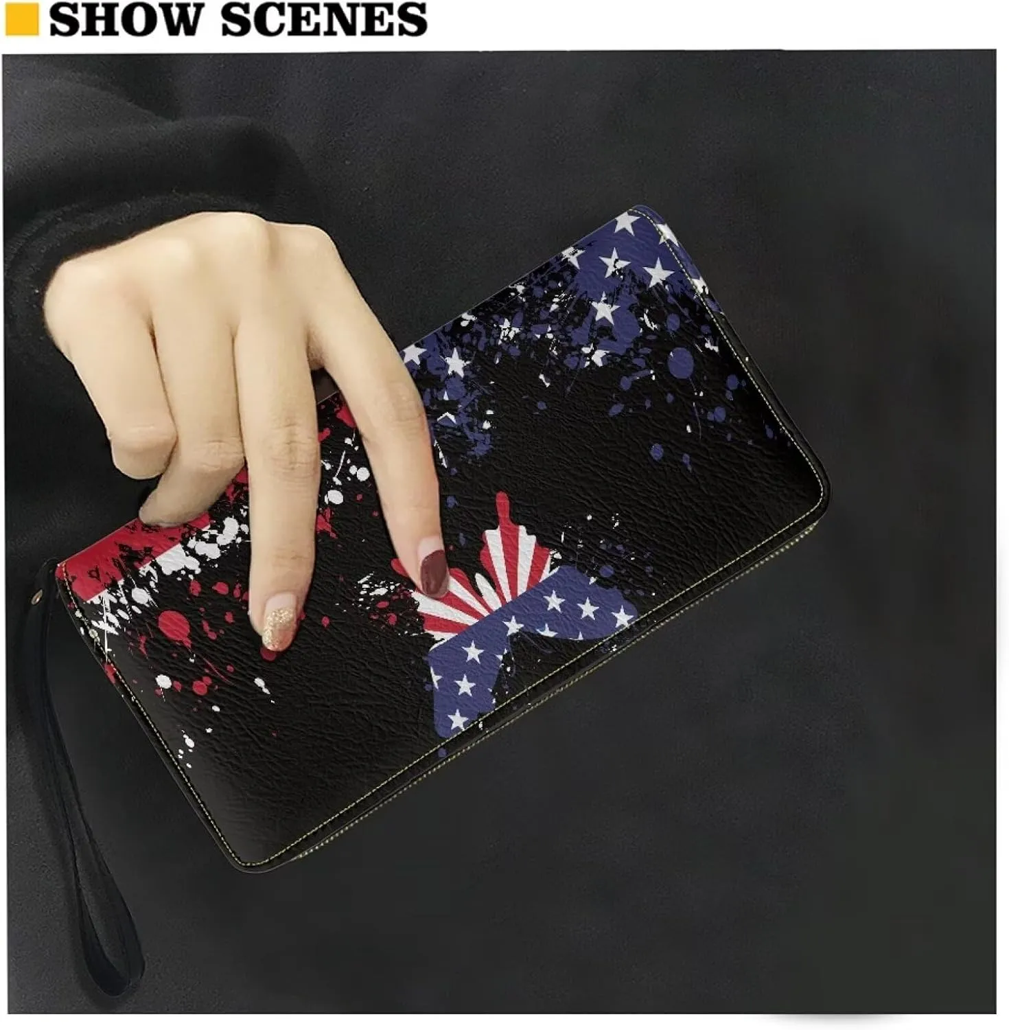 American Flag Butterfly Design Gift Clutch Wristlet Women Long Wallet RFID Blocking Credit Card Holder PU Ladies Purse Handbags