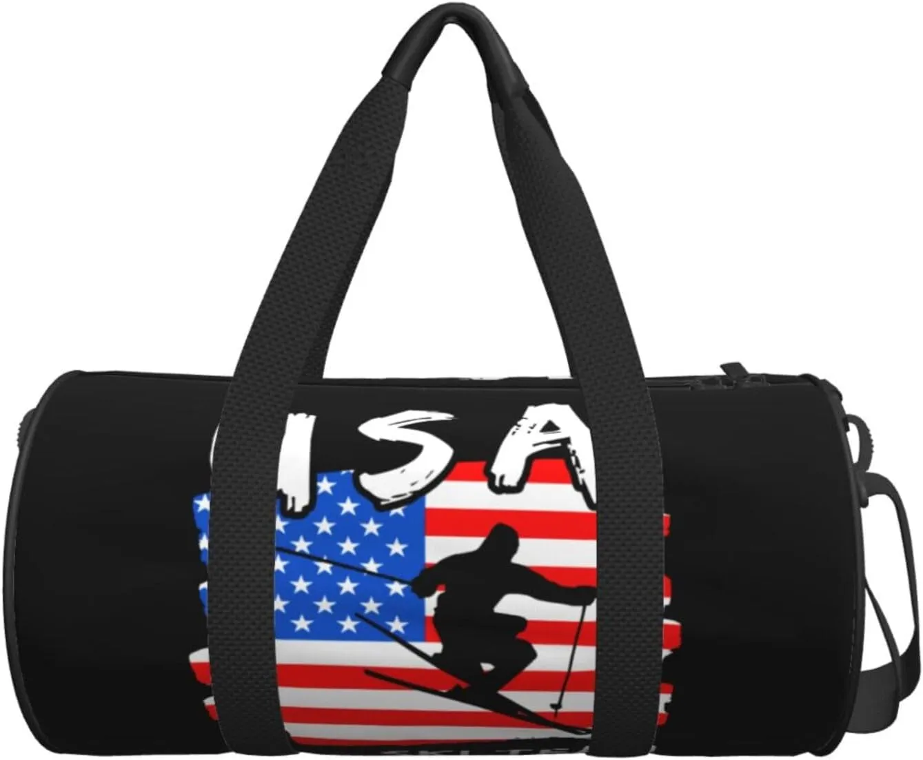 American Flag Ski Team Round Travel Duffel Bag Large Capacity Gym Sports Bags for Hiking Vacation Trips