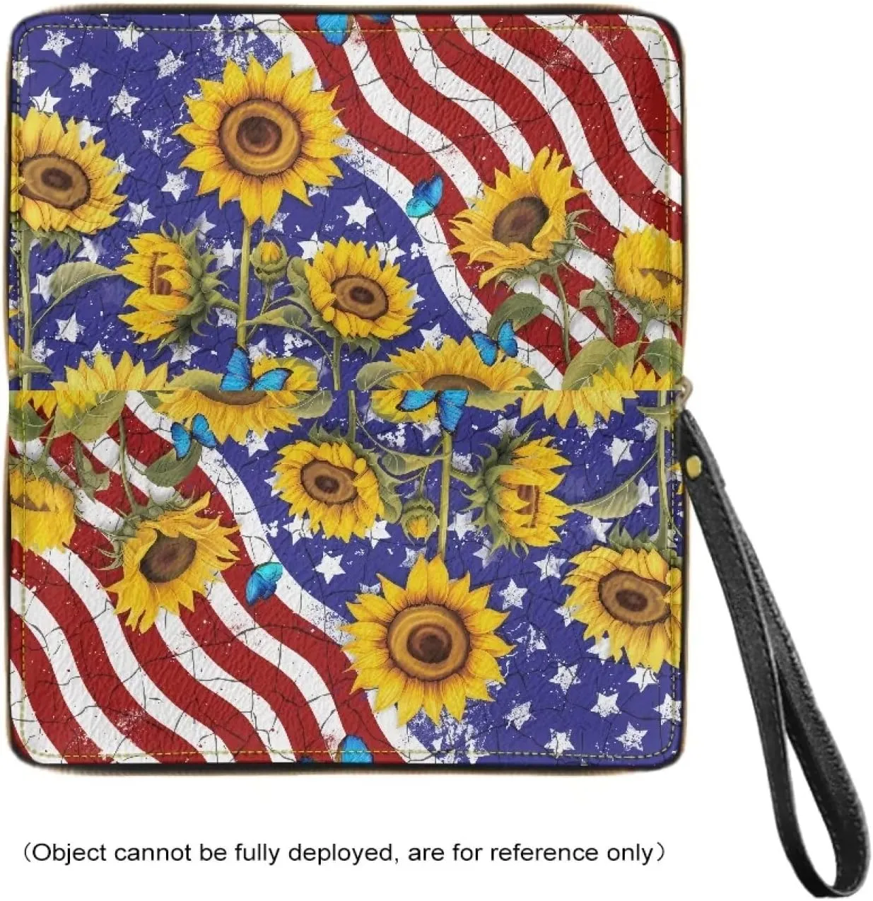 American Flag Sunflower Wallets for Women Girls Rfid Blocking Purse Evening Party Clutch Cash Bag PU Leather Zip Coin Pocket Card Slots Handbag