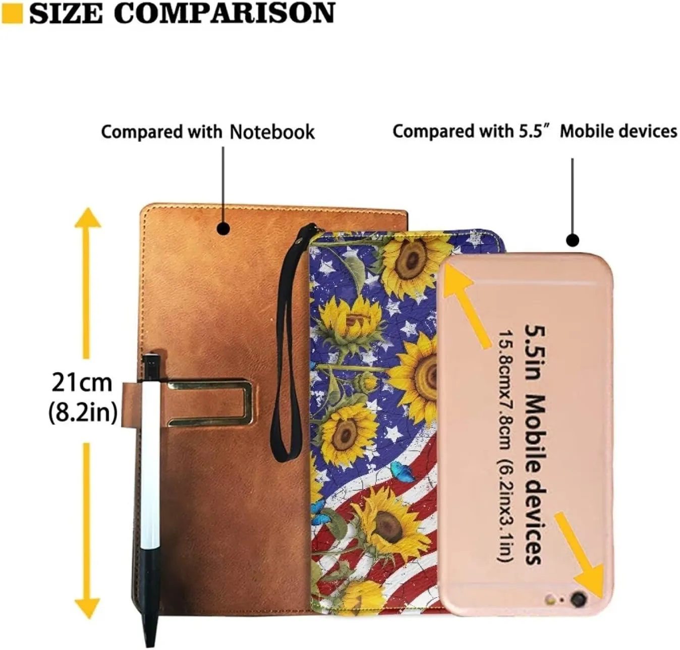 American Flag Sunflower Wallets for Women Girls Rfid Blocking Purse Evening Party Clutch Cash Bag PU Leather Zip Coin Pocket Card Slots Handbag