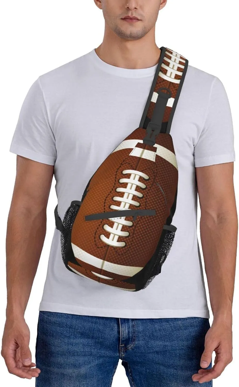 American Football Small Sling Bag for Women Men Crossbody Backpack Cycling Hiking Daypack Shoulder Chest Bag with Adjustable Strap