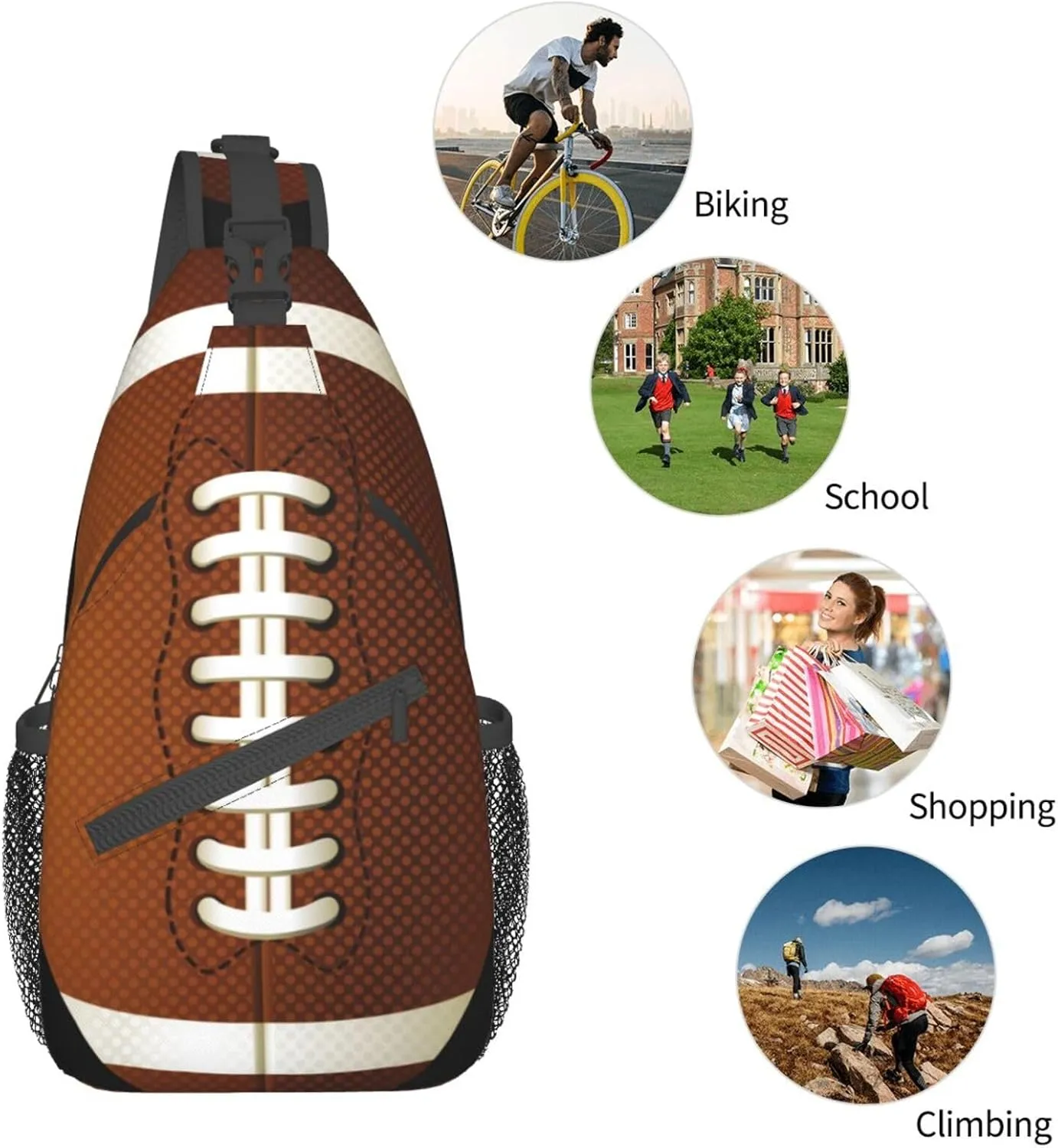 American Football Small Sling Bag for Women Men Crossbody Backpack Cycling Hiking Daypack Shoulder Chest Bag with Adjustable Strap