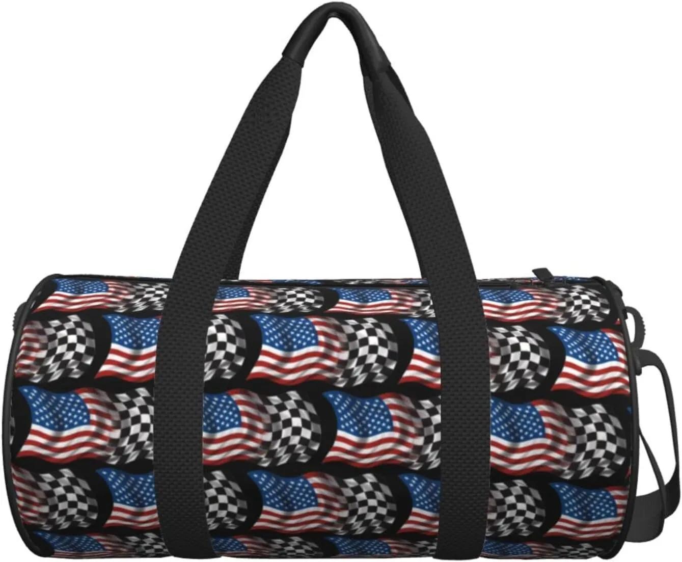 American Racing Checkered Flag Round Travel Duffel Bag Large Capacity Gym Sports Bags for Hiking Vacation Trips