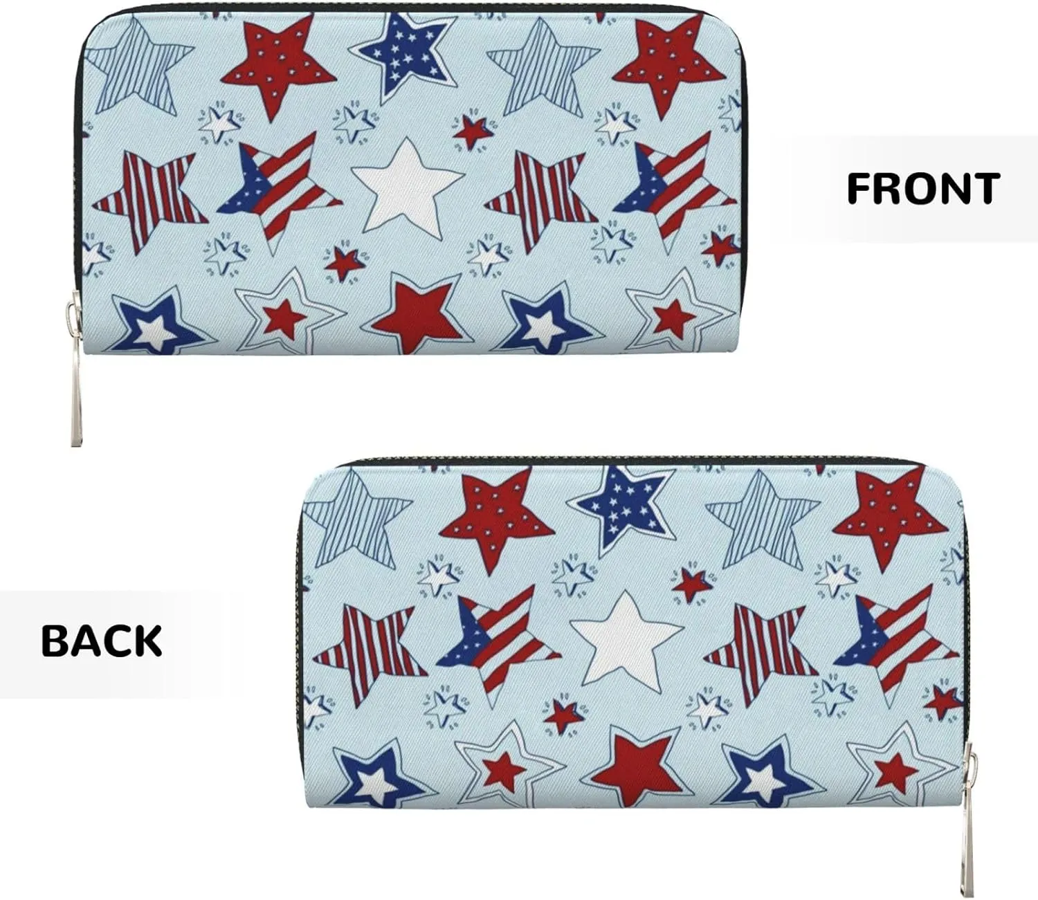 American Stars And Stripes Pattern Wallet for Men Women Elegant Long Clutch Zip Around Travel Leather Coin Purse Large Capacity Credit Card Holder Handbag