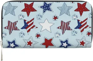 American Stars And Stripes Pattern Wallet for Men Women Elegant Long Clutch Zip Around Travel Leather Coin Purse Large Capacity Credit Card Holder Handbag
