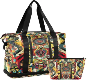 American Textile Texture Duffel Bag Lightweight Carry On Gym Bags for Travel and Weekends, Versatile Overnight Bag with Shoe Compartment