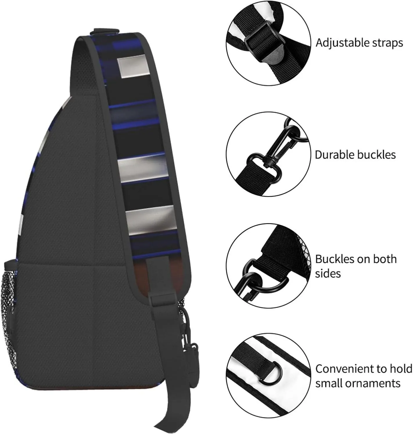 American Thin Blue Line Flag Unisex Casual Diagonal Chest Bag,Multipurpose Crossbody Shoulder Bag Travel Hiking Daypack