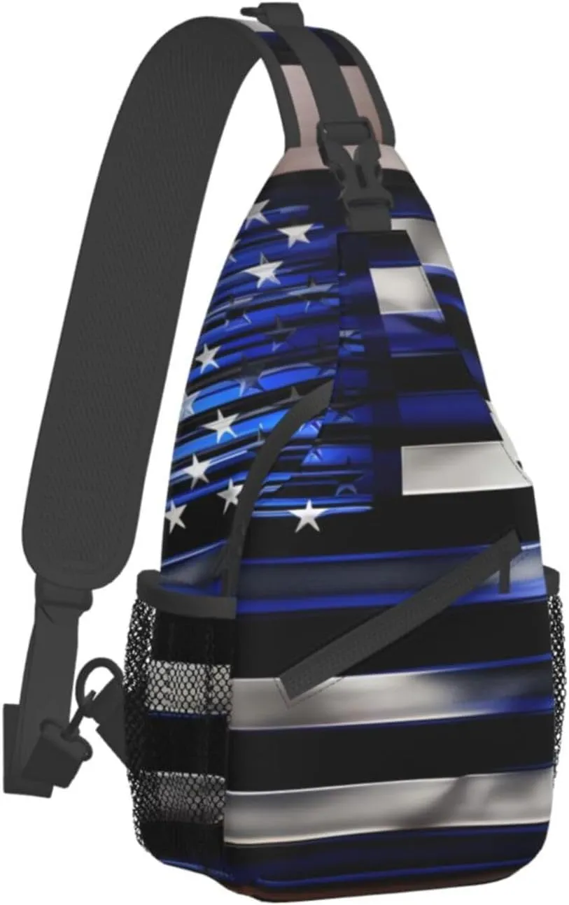 American Thin Blue Line Flag Unisex Casual Diagonal Chest Bag,Multipurpose Crossbody Shoulder Bag Travel Hiking Daypack