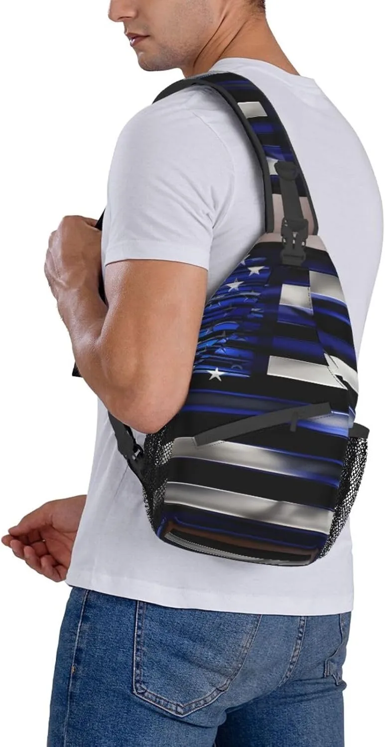 American Thin Blue Line Flag Unisex Casual Diagonal Chest Bag,Multipurpose Crossbody Shoulder Bag Travel Hiking Daypack