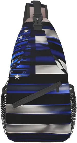 American Thin Blue Line Flag Unisex Casual Diagonal Chest Bag,Multipurpose Crossbody Shoulder Bag Travel Hiking Daypack