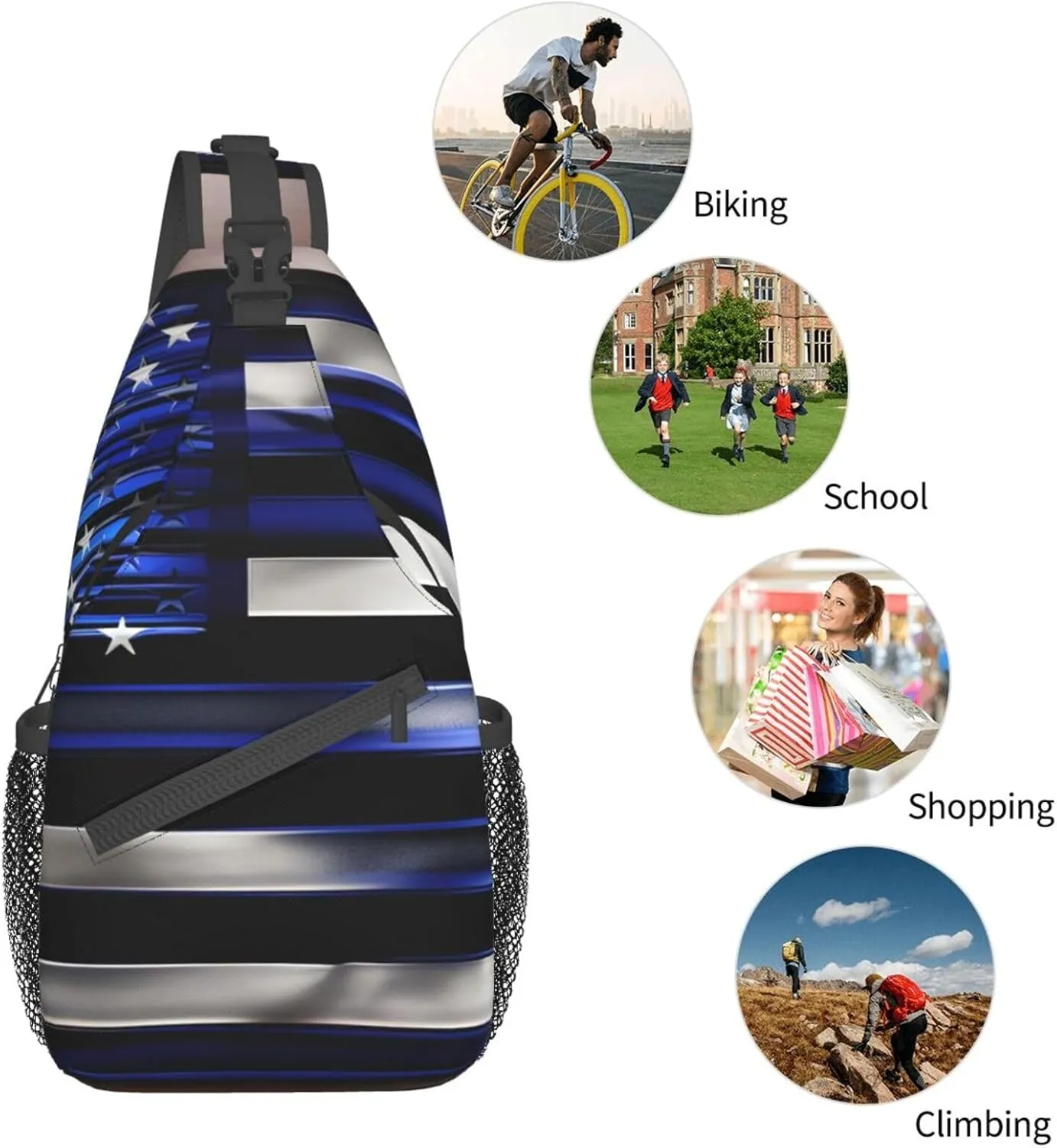 American Thin Blue Line Flag Unisex Casual Diagonal Chest Bag,Multipurpose Crossbody Shoulder Bag Travel Hiking Daypack