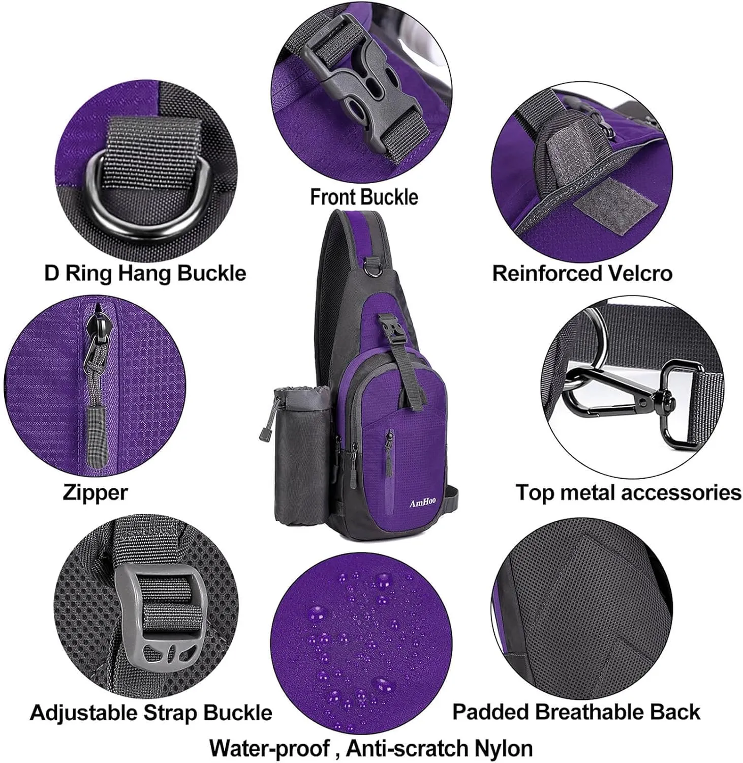 AmHoo Sling Backpack Chest Shoudler Crossbody Bag Water Resistant Hiking Daypack