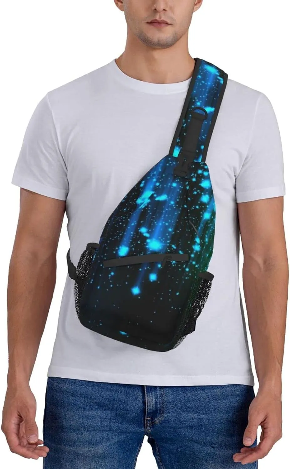 AMRANDOM Sling Bag Multipurpose Crossbody Bags Casual Black and Blue Neon Lights Sling Bag Anti-Theft Sling Backpack With Adjustable Strap