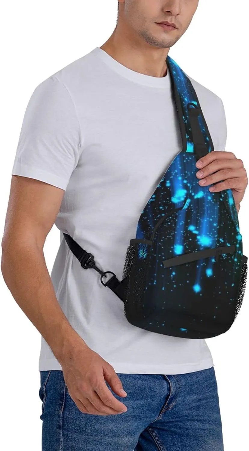 AMRANDOM Sling Bag Multipurpose Crossbody Bags Casual Black and Blue Neon Lights Sling Bag Anti-Theft Sling Backpack With Adjustable Strap