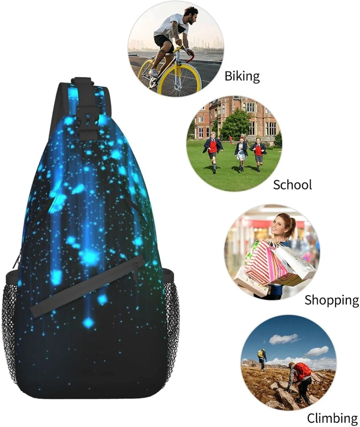 AMRANDOM Sling Bag Multipurpose Crossbody Bags Casual Black and Blue Neon Lights Sling Bag Anti-Theft Sling Backpack With Adjustable Strap