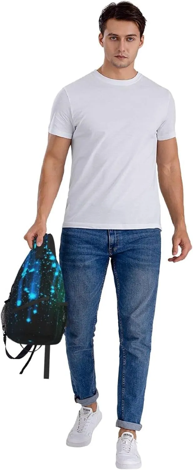 AMRANDOM Sling Bag Multipurpose Crossbody Bags Casual Black and Blue Neon Lights Sling Bag Anti-Theft Sling Backpack With Adjustable Strap
