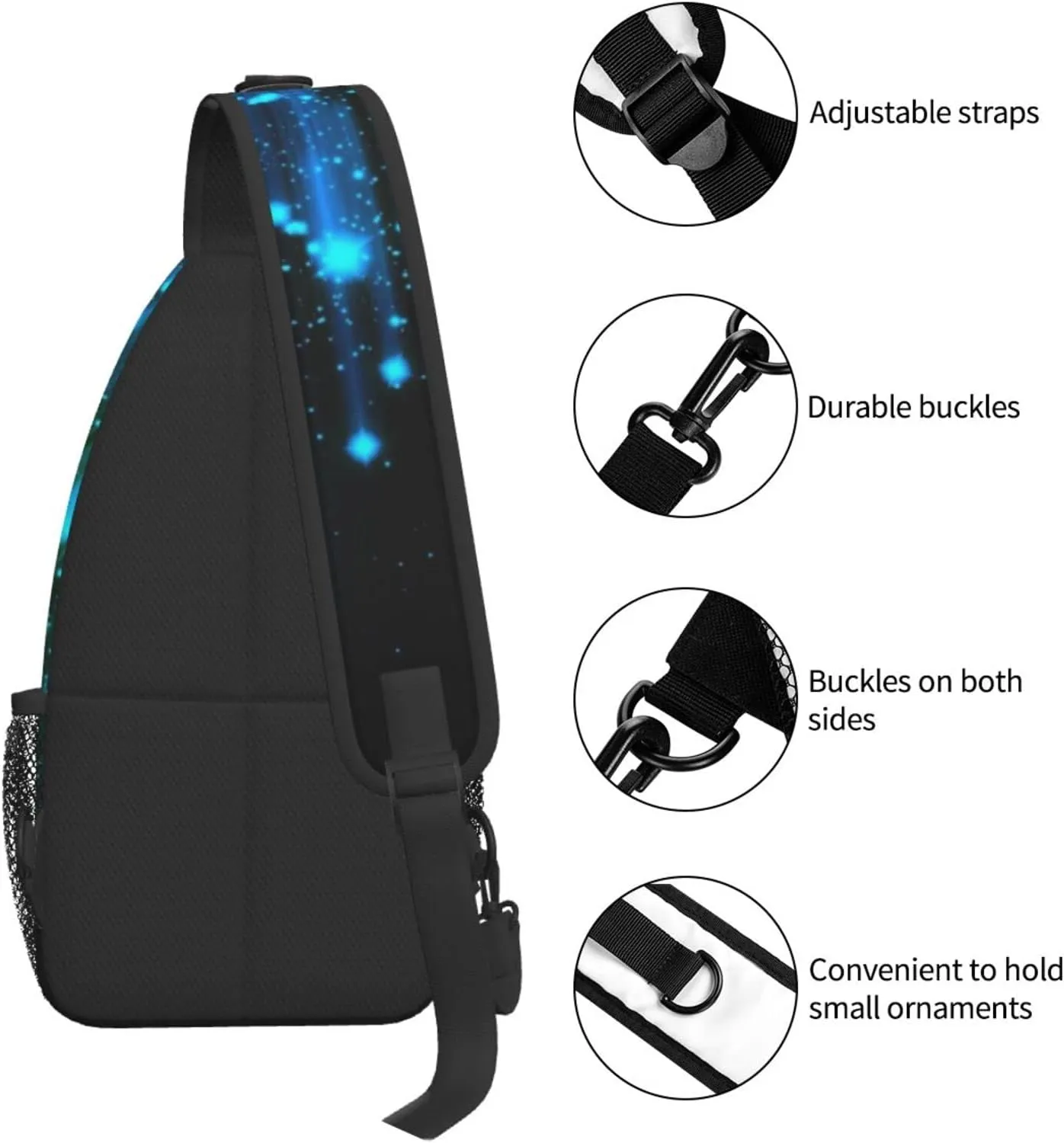 AMRANDOM Sling Bag Multipurpose Crossbody Bags Casual Black and Blue Neon Lights Sling Bag Anti-Theft Sling Backpack With Adjustable Strap
