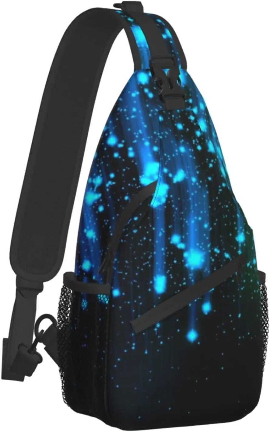 AMRANDOM Sling Bag Multipurpose Crossbody Bags Casual Black and Blue Neon Lights Sling Bag Anti-Theft Sling Backpack With Adjustable Strap