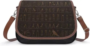 Ancient Egyptian Hieroglyph Leather Shoulder Bag for Women Classic Crossbody Purse Leather Tote Bag Handbag Purse Small Shoulder Bags for Shopping