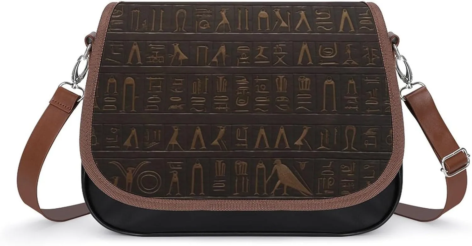 Ancient Egyptian Hieroglyph Leather Shoulder Bag for Women Classic Crossbody Purse Leather Tote Bag Handbag Purse Small Shoulder Bags for Shopping