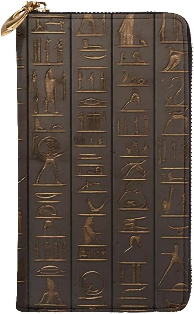 Ancient Egyptian Hieroglyph Womens Long Wallet Purse,Pu Leather Clutch Bag With Zip Card Holder Case Credit Coin Wallets