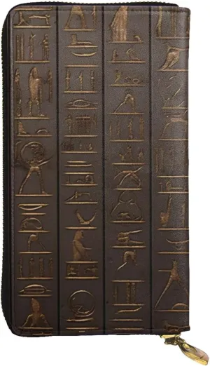 Ancient Egyptian Hieroglyph Womens Long Wallet Purse,Pu Leather Clutch Bag With Zip Card Holder Case Credit Coin Wallets