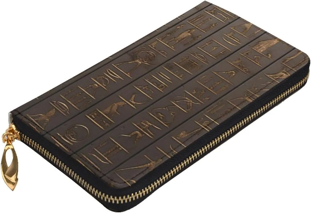 Ancient Egyptian Hieroglyph Womens Long Wallet Purse,Pu Leather Clutch Bag With Zip Card Holder Case Credit Coin Wallets