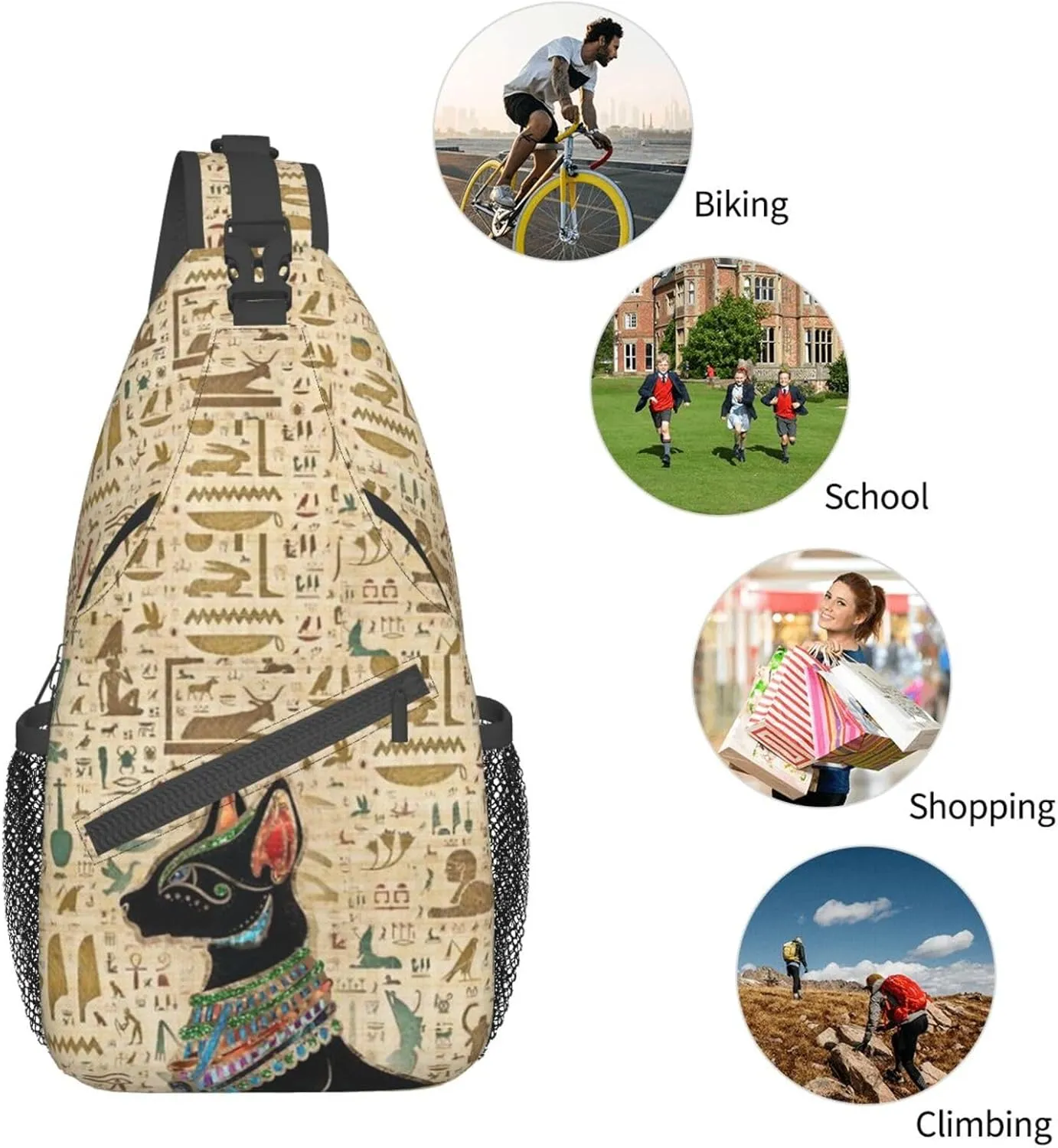 Ancient Egyptian Shoulder Bag Egypt Sling Backpack Daypack Casual Backpack Hiking Bag Hieroglyph Backpack Bag