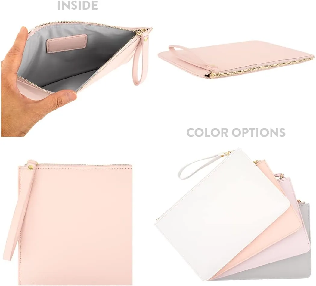 Andaz Press Vegan Leather Wristlet Clutch Purse Pouch Bag for Bride, Bride To Be, Mrs., Cosmetic Bag for Wedding Day, Bachelorette Party, Bridal Shower, Engagement Gift, Honeymoon, 1-Pack
