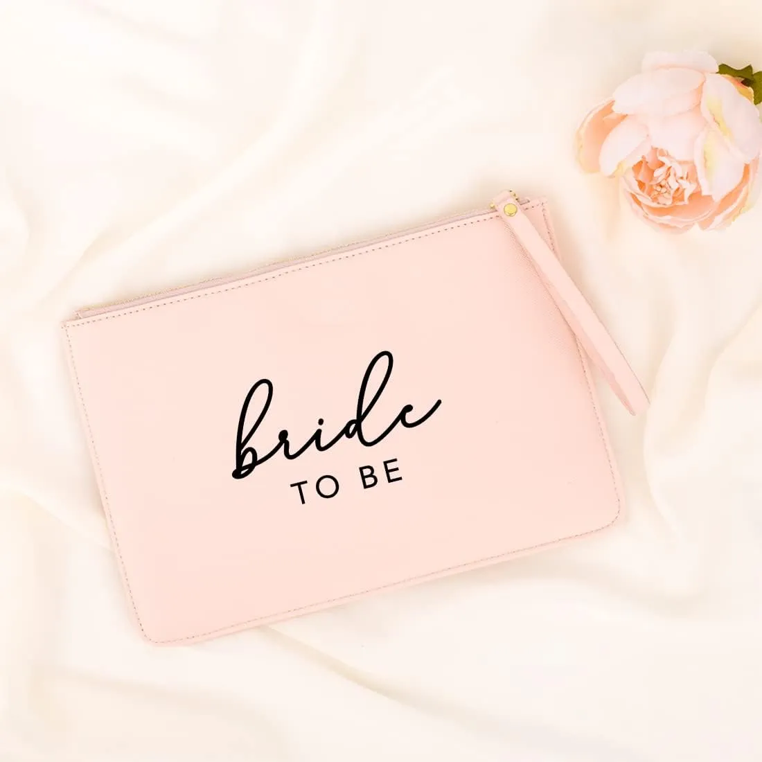 Andaz Press Vegan Leather Wristlet Clutch Purse Pouch Bag for Bride, Bride To Be, Mrs., Cosmetic Bag for Wedding Day, Bachelorette Party, Bridal Shower, Engagement Gift, Honeymoon, 1-Pack