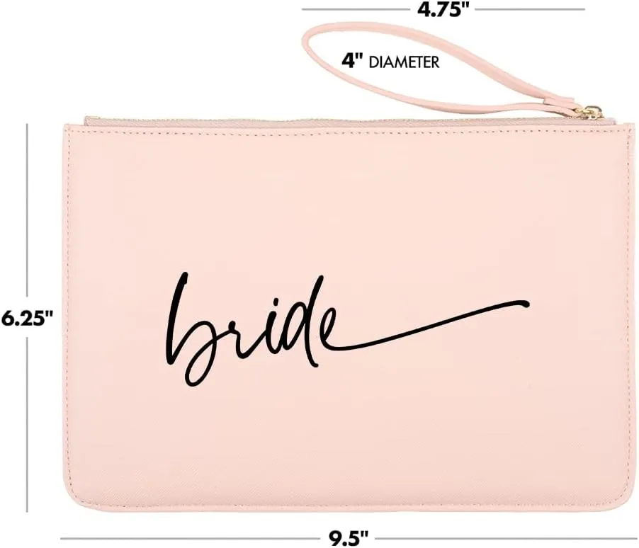 Andaz Press Vegan Leather Wristlet Clutch Purse Pouch Bag for Bride, Bride To Be, Mrs., Cosmetic Bag for Wedding Day, Bachelorette Party, Bridal Shower, Engagement Gift, Honeymoon, 1-Pack