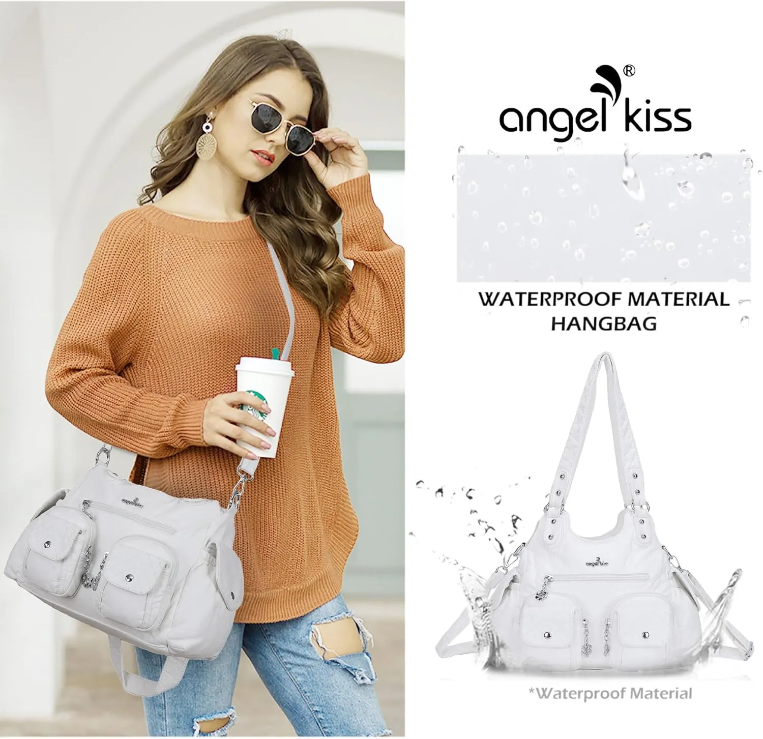 Angel Kiss Handbags for Women Large Hobo Bag Soft PU Leather Shoulder Bag for Women