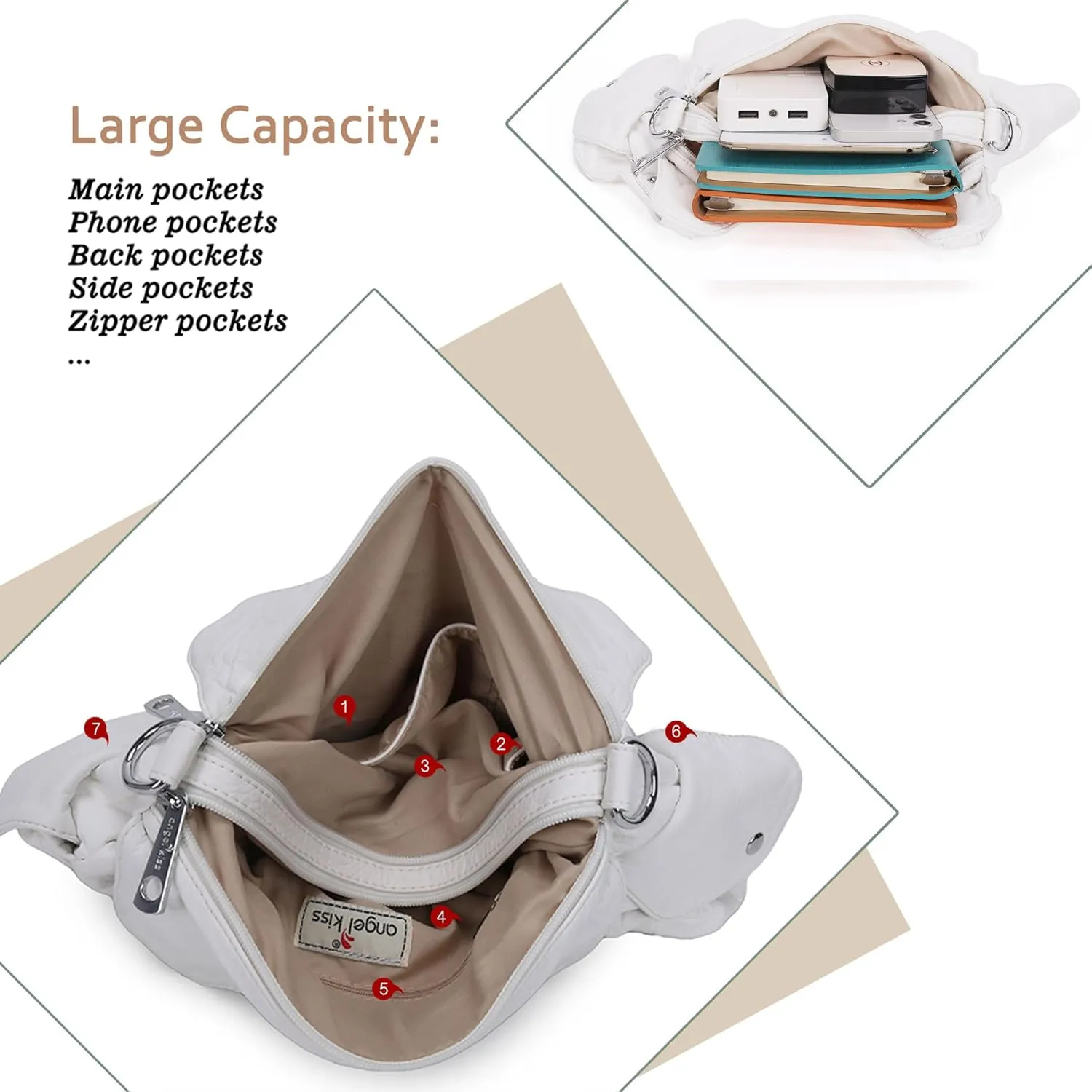 Angel Kiss Handbags for Women Large Hobo Bag Soft PU Leather Shoulder Bag for Women