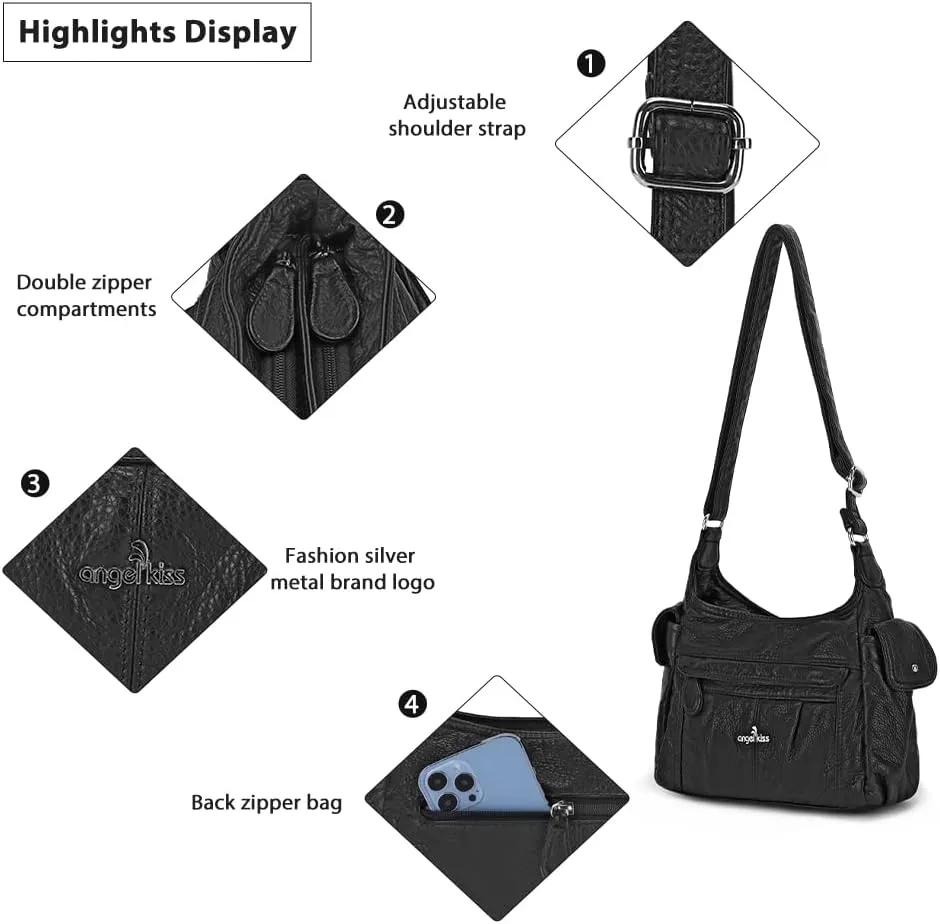 Angelkiss Crossbody Bags for Women, Ladies Shoulder Handbags and Purses Medium Faux Leather Pocketbooks