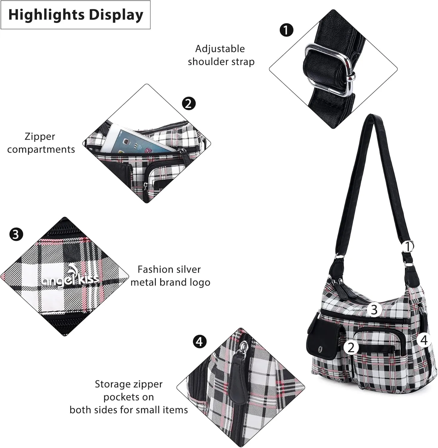 Angelkiss Crossbody Bags for Women, Ladies Shoulder Handbags and Purses Medium Faux Leather Pocketbooks