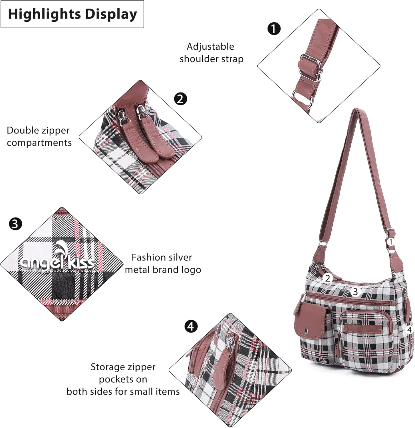 Angelkiss Crossbody Bags for Women, Ladies Shoulder Handbags and Purses Medium Faux Leather Pocketbooks