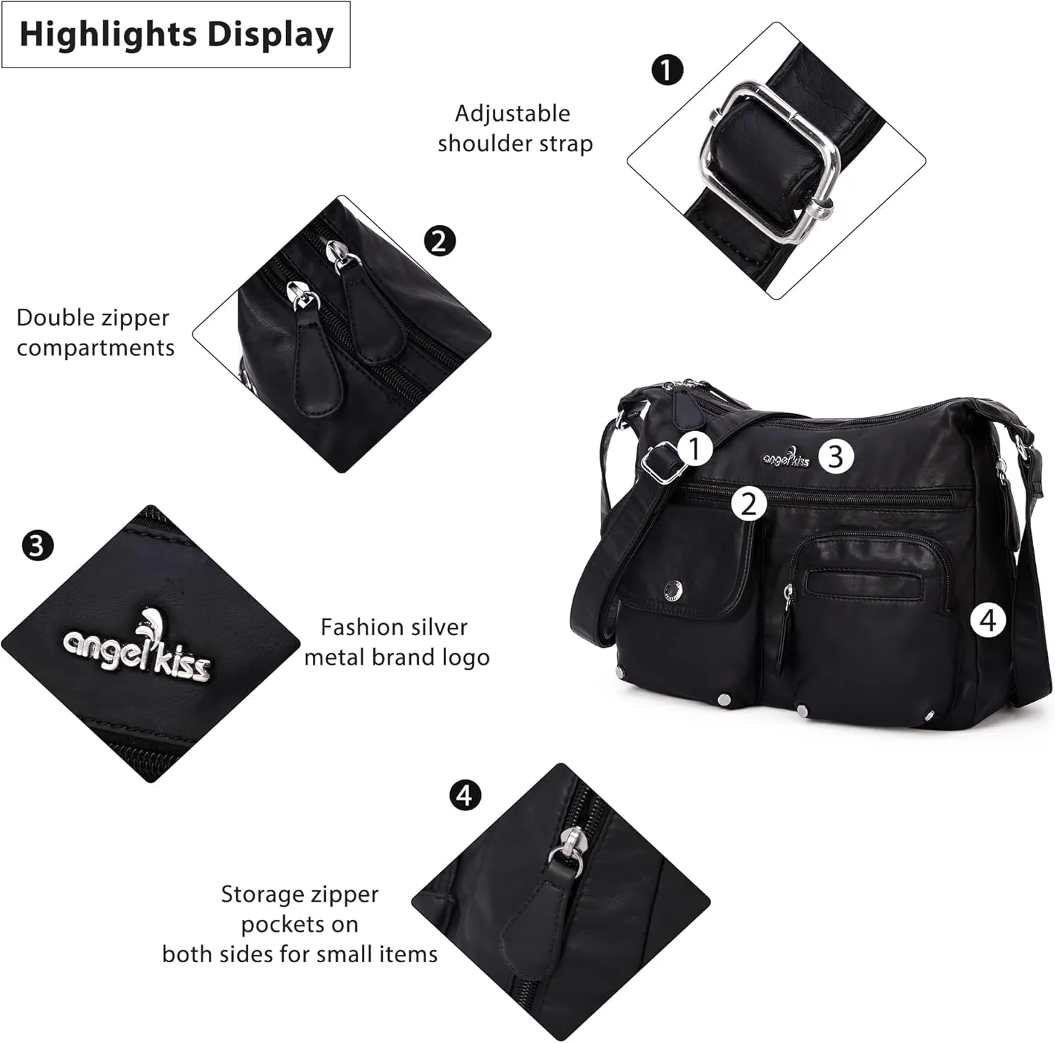 Angelkiss Crossbody Bags for Women, Ladies Shoulder Handbags and Purses Medium Faux Leather Pocketbooks