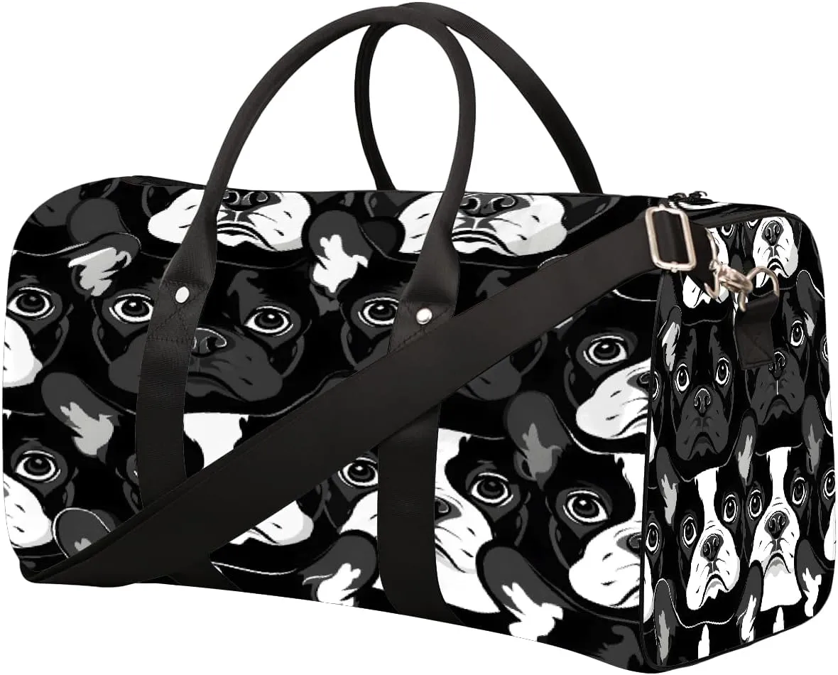 Animal Black And White Puppy Travel Duffel Bag for Women Men Small Sport Gym Bag Waterproof Weekender Overnight Lightweight Carry on Foldable Gym Bag for Training Swim Yoga Traveling Handbag