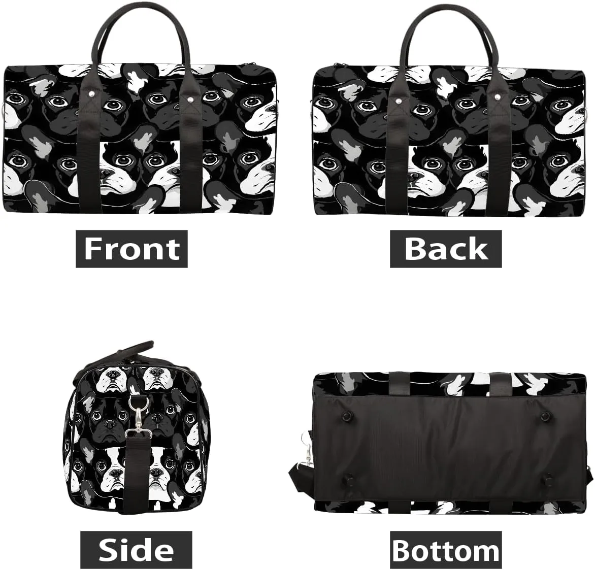 Animal Black And White Puppy Travel Duffel Bag for Women Men Small Sport Gym Bag Waterproof Weekender Overnight Lightweight Carry on Foldable Gym Bag for Training Swim Yoga Traveling Handbag