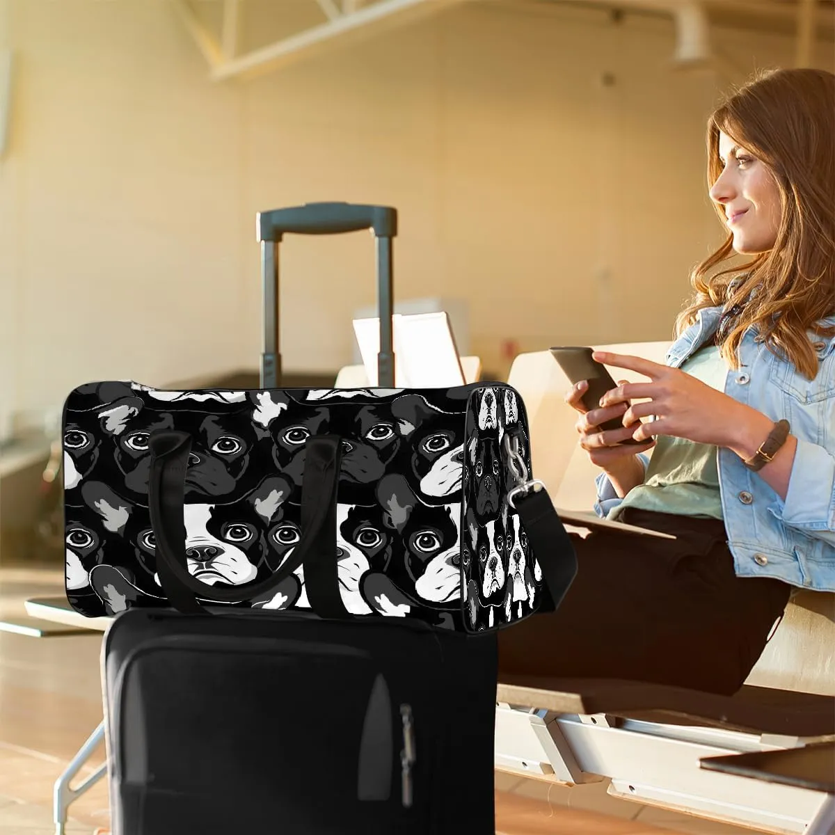 Animal Black And White Puppy Travel Duffel Bag for Women Men Small Sport Gym Bag Waterproof Weekender Overnight Lightweight Carry on Foldable Gym Bag for Training Swim Yoga Traveling Handbag