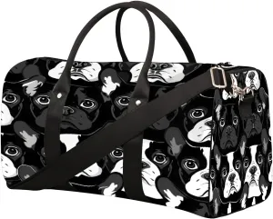 Animal Black And White Puppy Travel Duffel Bag for Women Men Small Sport Gym Bag Waterproof Weekender Overnight Lightweight Carry on Foldable Gym Bag for Training Swim Yoga Traveling Handbag