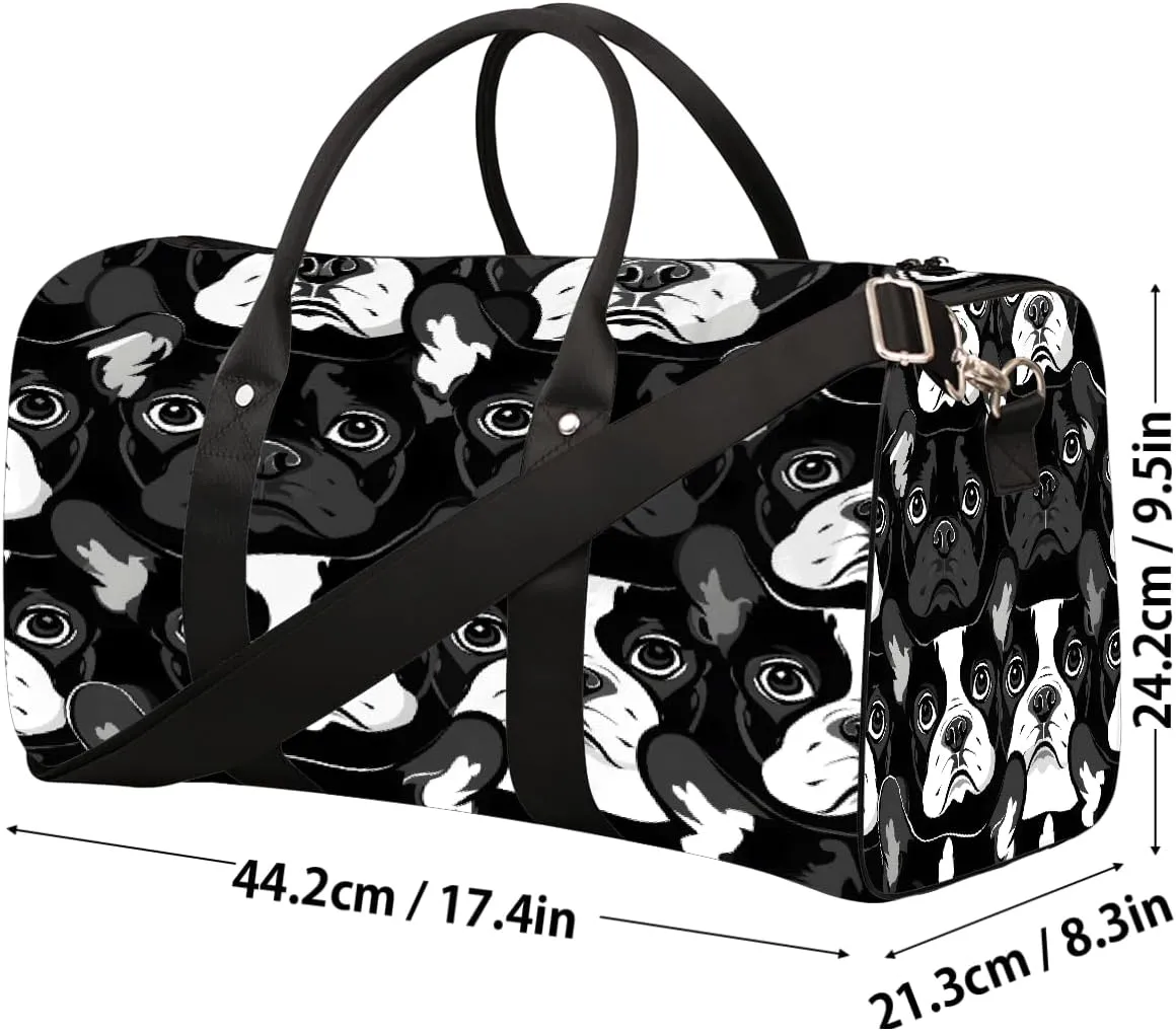 Animal Black And White Puppy Travel Duffel Bag for Women Men Small Sport Gym Bag Waterproof Weekender Overnight Lightweight Carry on Foldable Gym Bag for Training Swim Yoga Traveling Handbag