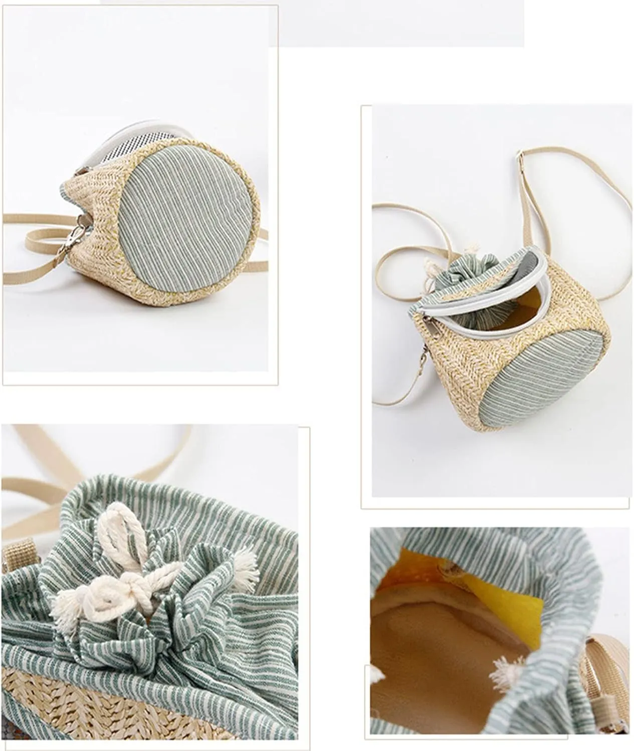 Animal Carrier, Small Pet Carrier Bag Hamster Carrier Bag with Long Detachable Shoulder Strap, Light Coffee Color Straw Mesh Breathable Portable Outgoing Bag for Guinea Pig, Bunny Rat Bird (Green)