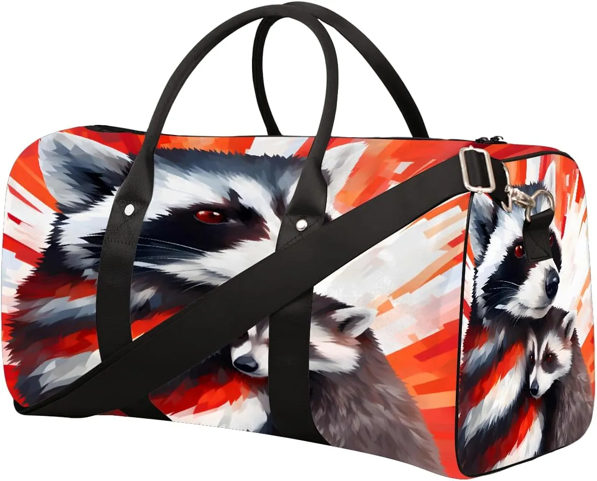 Animal Cute Raccoon Travel Duffel Bag for Women Men Small Sport Gym Bag Waterproof Weekender Overnight Lightweight Carry on Foldable Gym Bag for Training Swim Yoga Traveling Handbag