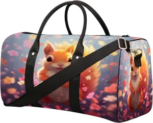 Animal Cute Squirrels Travel Duffel Bag for Women Men Small Sport Gym Bag Waterproof Weekender Overnight Lightweight Carry on Foldable Gym Bag for Training Swim Yoga Traveling Handbag