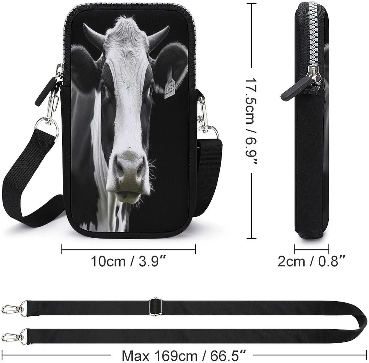 Animal Funny Cow Head Black White Small Crossbody Bag for Women,Lightweight Mini Shoulder Bag Wallet Cell Phone Purse For Running,Travel,Commuting