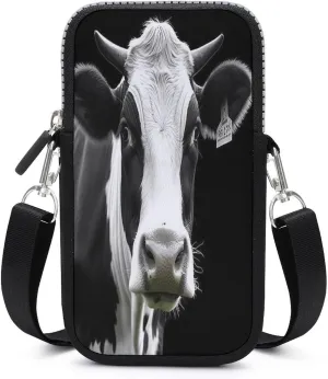 Animal Funny Cow Head Black White Small Crossbody Bag for Women,Lightweight Mini Shoulder Bag Wallet Cell Phone Purse For Running,Travel,Commuting